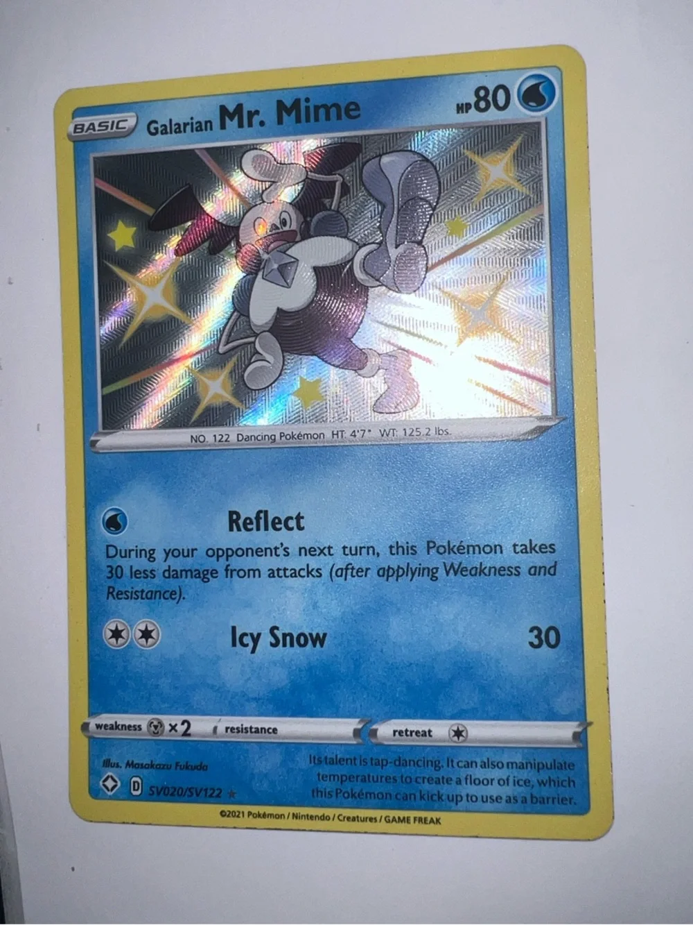 Pokemon Galarian Mr. Mime Card - Blue and Yellow Holo